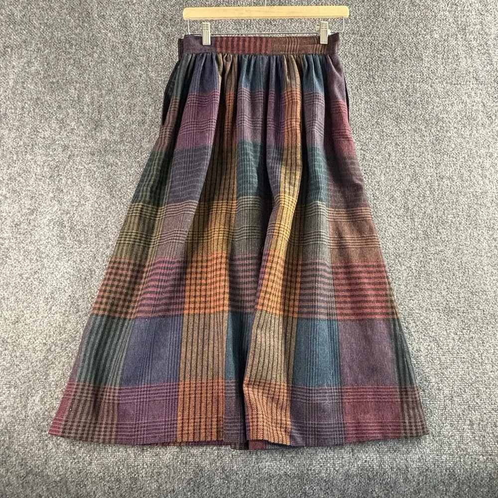Evan Picone Dark Blue Plaid 100% Wool Skirt Dark Academia Collegiate Warm  14